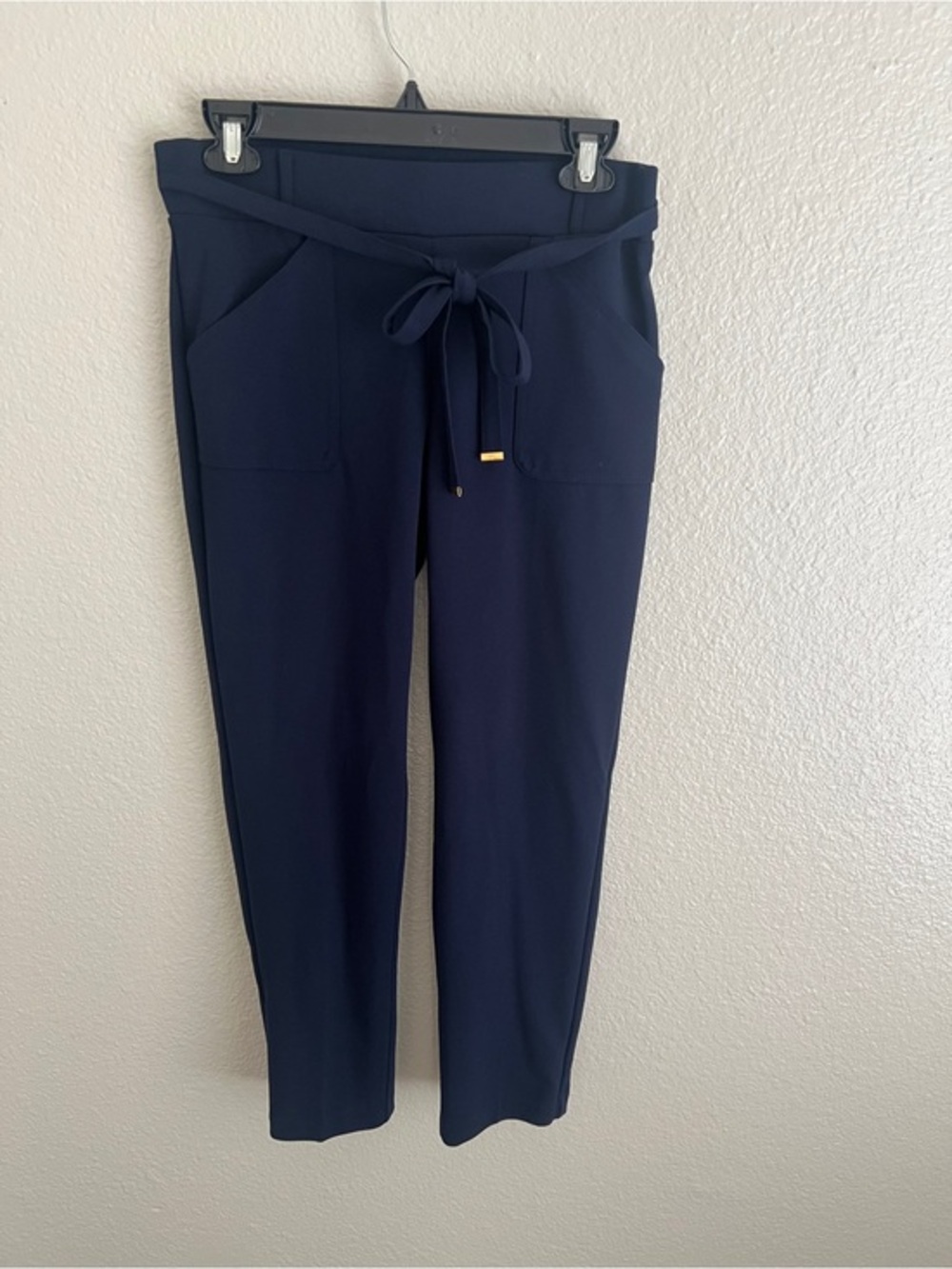 Women's NYCC Navy Straight-Leg Ponte Pants with Tie Waist